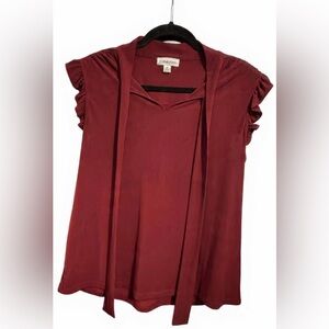 Calvin Klein- Ruffle Sleeve V-Neck Tie Blouse- Medium